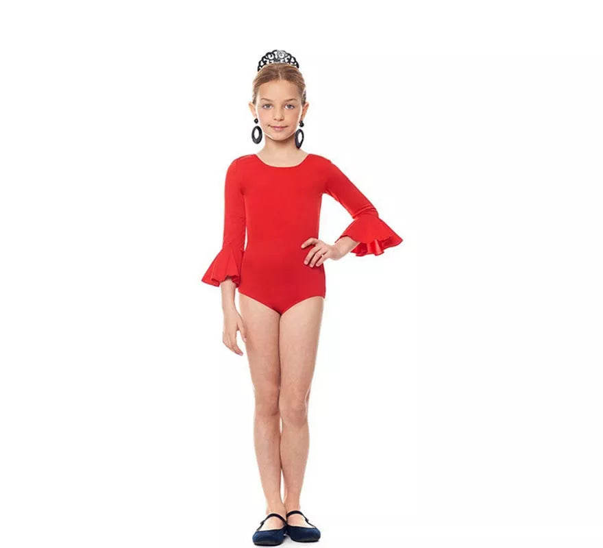 Translation missing: es.Body o maillot Sevillana Licra con Volante rojo para niña