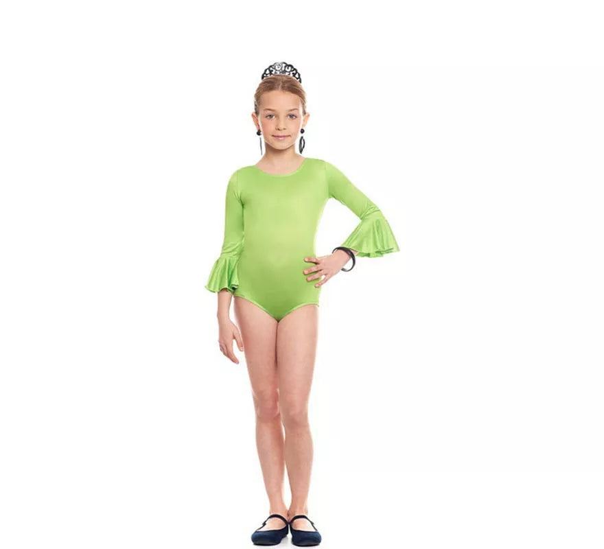 Translation missing: es.Body o maillot Sevillana Licra con Volante verde para niña