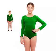 Body o Maillot verde manga larga para niña