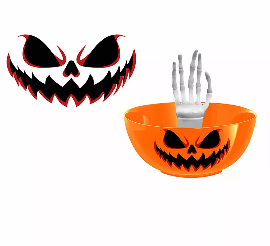 Bol con Mano Esqueleto Calabazas de 25 cm