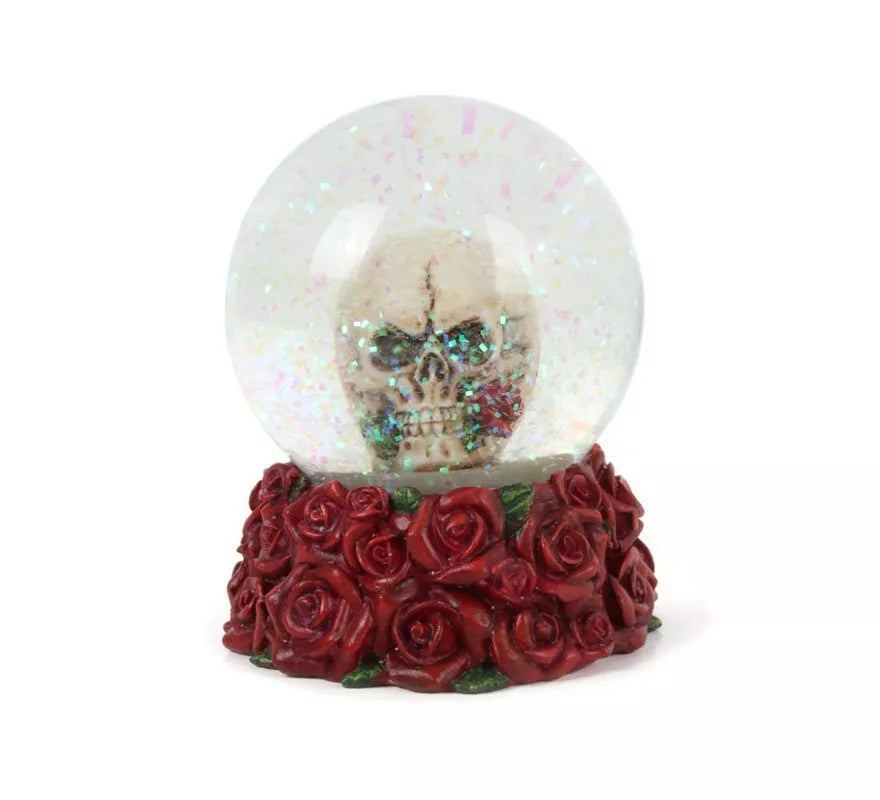 Bola de Cristal con calavera y rosas de 6,9x8,4x6,9 cm