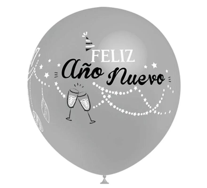 Translation missing: es.Bolsa 8 Globos plata Feliz Año Nuevo de 90 cm