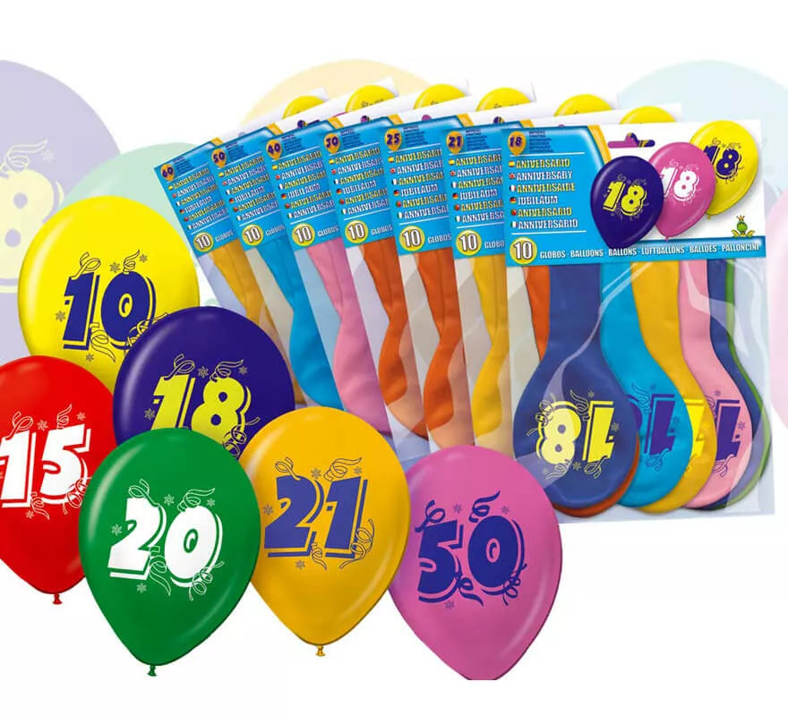 Translation missing: es.Bolsa de 10 globos con el número 8 impreso