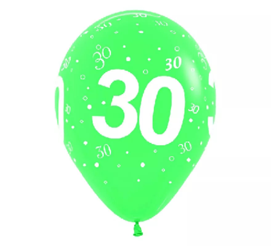 Translation missing: es.Bolsa de 10 Globos de látex con el número 30 serigrafiado