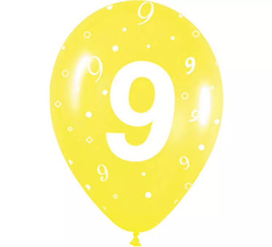 Translation missing: es.Bolsa de 10 Globos látex con el número 9 serigrafiado 30cm
