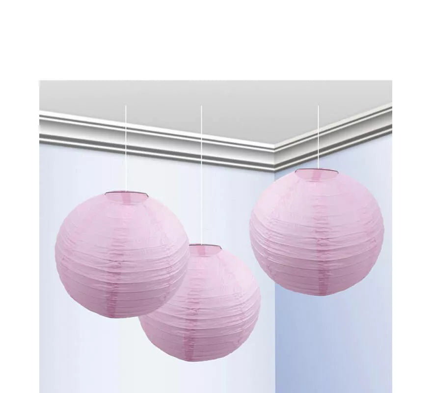 Translation missing: es.Bolsa de 3 faroles de 25 cm de color rosa pastel