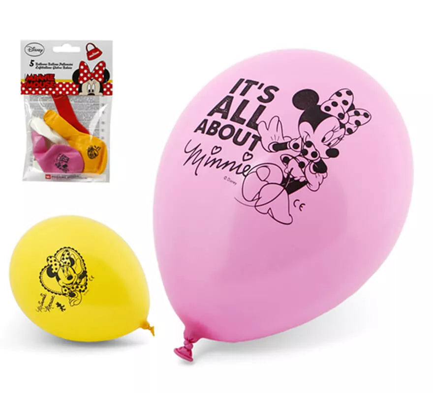 Translation missing: es.Bolsa de 5 Globos de Minnie colores surtidos de 23 cm
