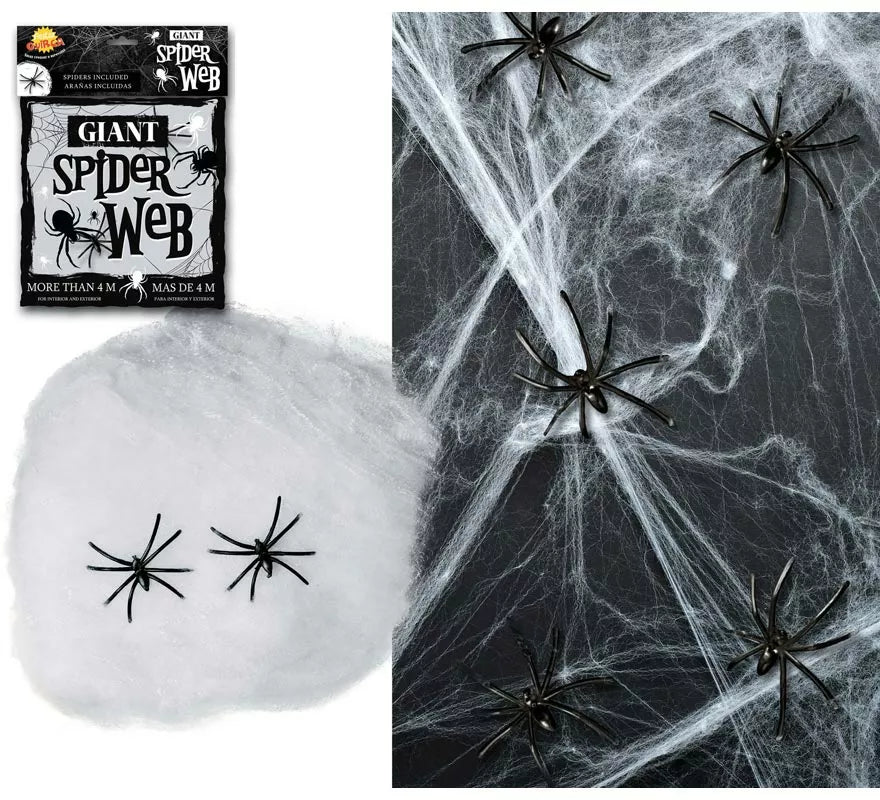 Translation missing: es.Bolsa Telaraña con 2 arañas de 228 gr para decorar en Halloween
