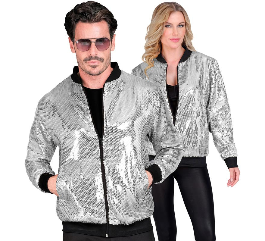 Bomber Fiesta plateado con lentejuelas para adulto