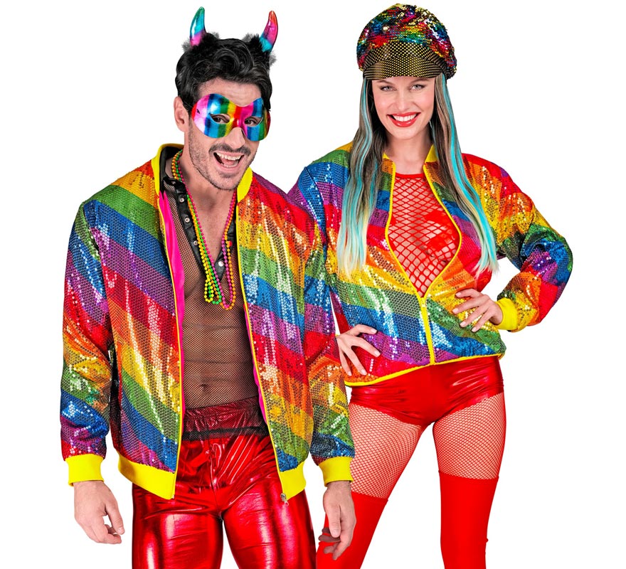 Bomber Moda franjas multicolor con lentejuelas para adulto
