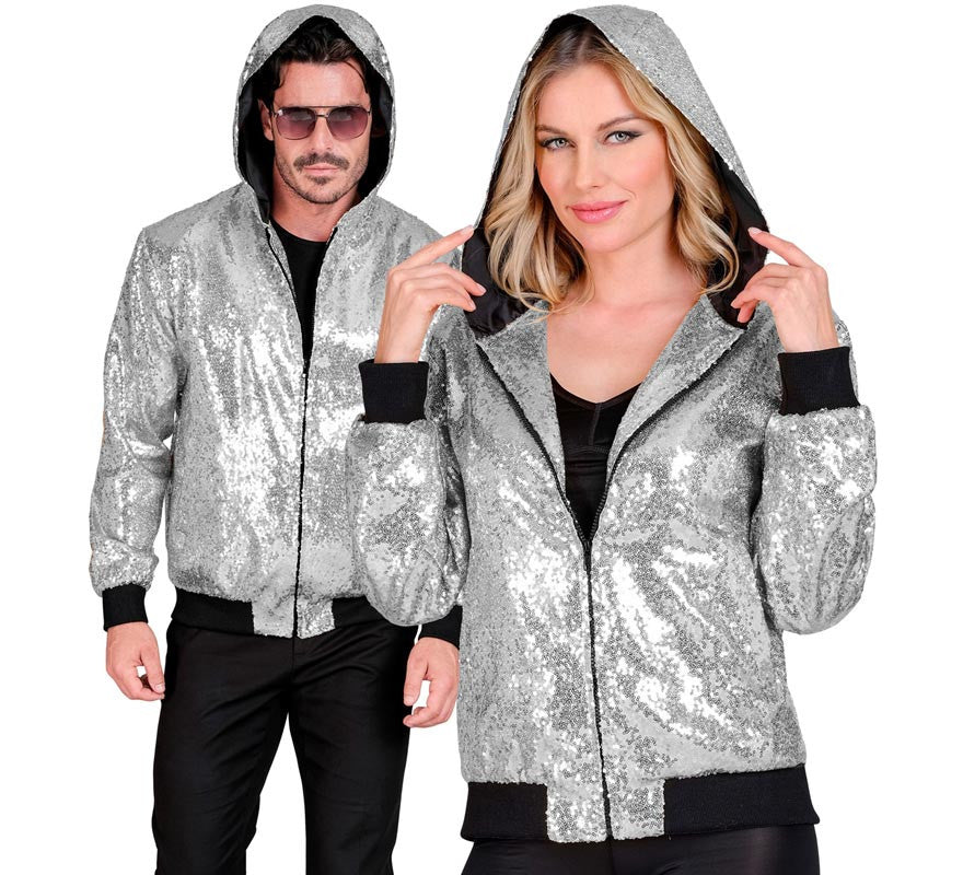 Translation missing: es.Bomber Moda plateado con capucha y lentejuelas para adulto