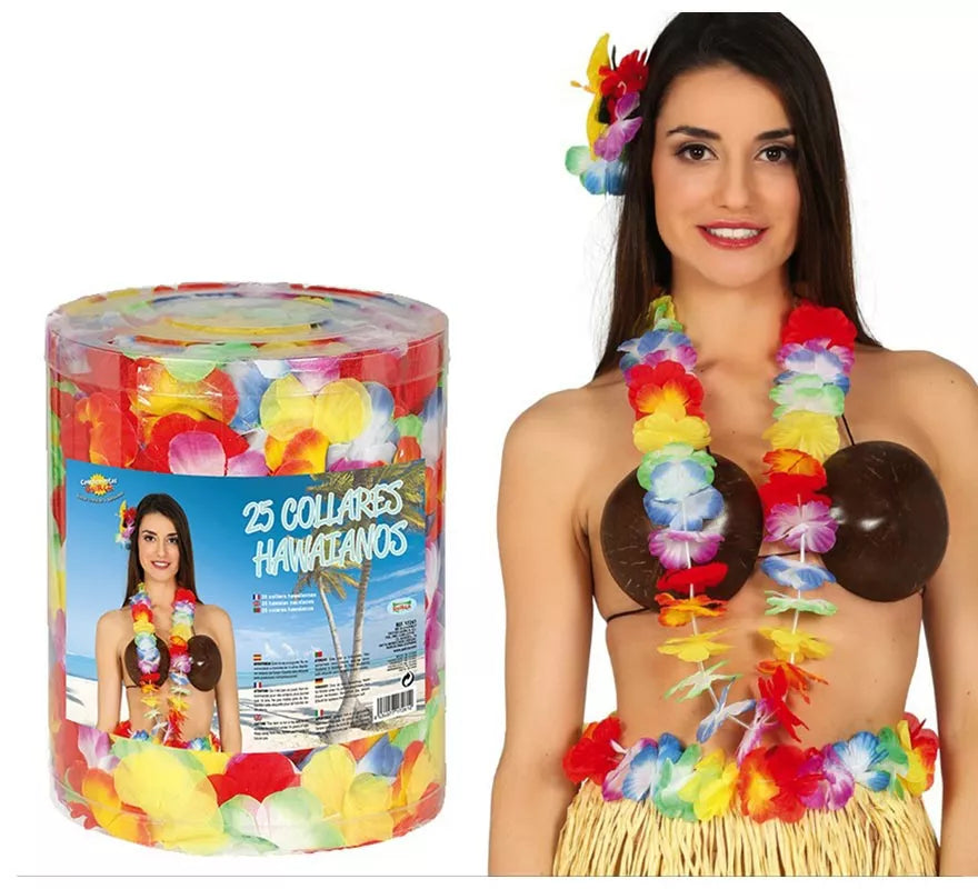 Bote de 25 Collares Hawaianos Multicolor