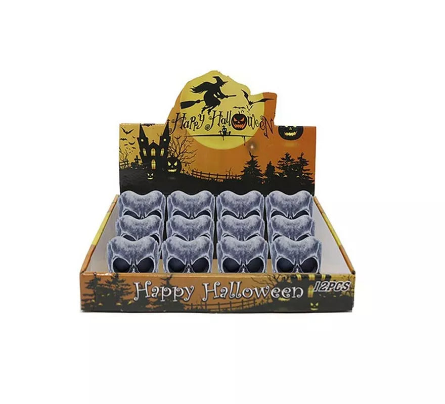 Caja de 12 Calaveras con Vela Led de 6 cm