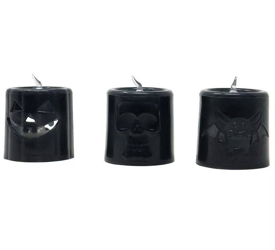 Translation missing: es.Caja de 12 Velas Naranja y Negra con Luz de 4.5X4.5 cm