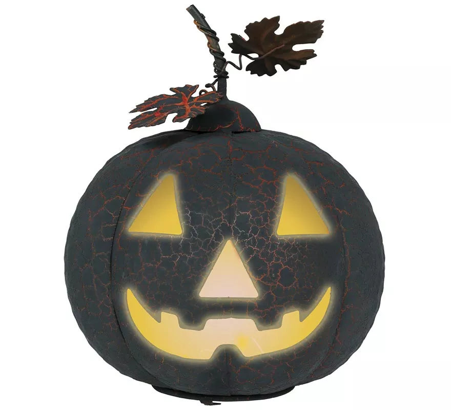 Translation missing: es.Calabaza negra y naranja de Metal con Luz de 20 cm