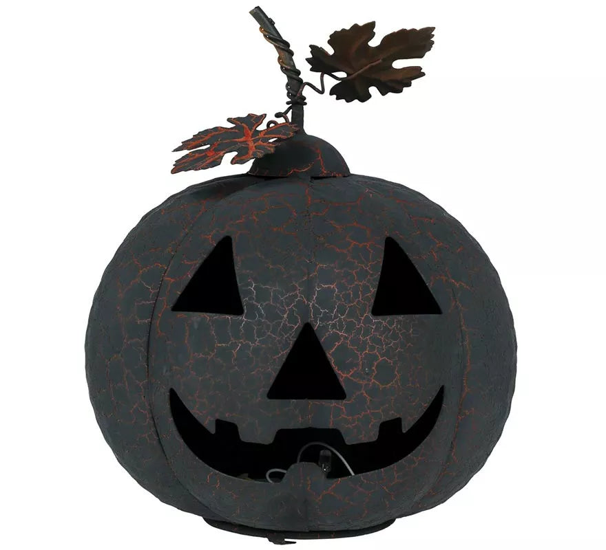 Translation missing: es.Calabaza negra y naranja de Metal con Luz de 20 cm