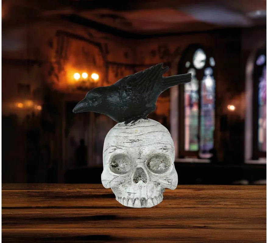 Translation missing: es.Calavera con Cuervo de Resina de 14x9 cm