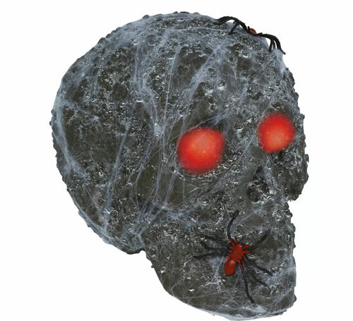 Calavera con Telarañas y Luz de 20 cm