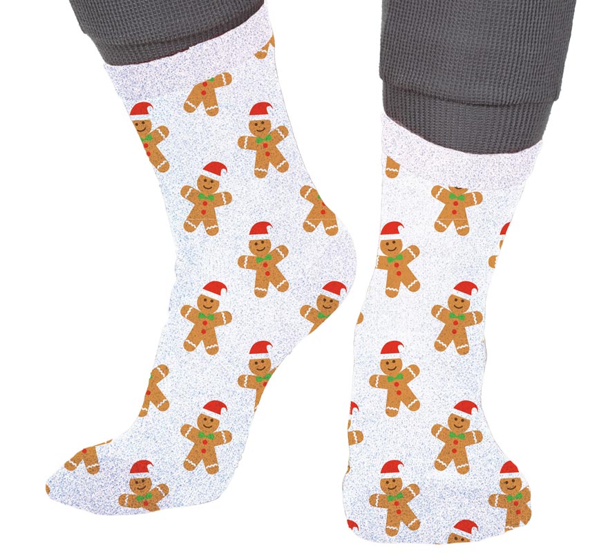 Translation missing: es.Calcetines Navideños Galleta Jengibre con Purpurina en números del 22 al 41