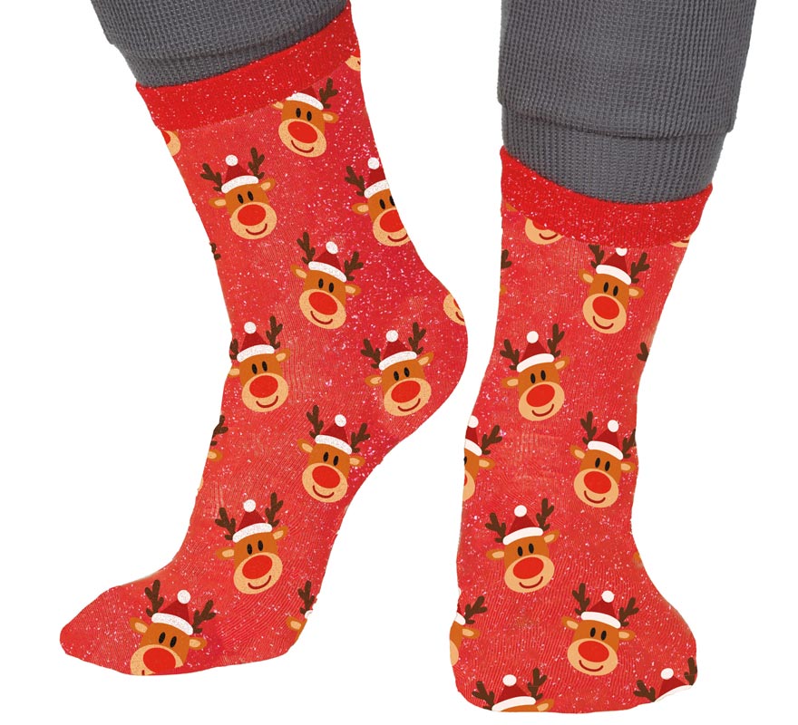 Translation missing: es.Calcetines Navideños Renos con Purpurina en números del 22 al 41