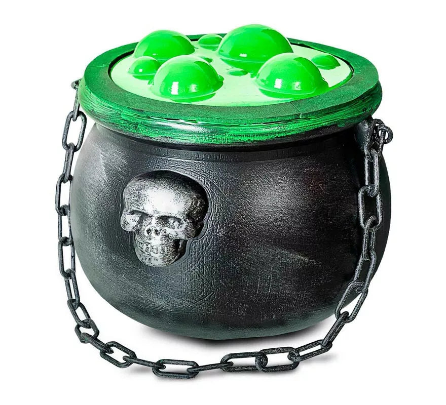 Caldero de bruja con poción verde simulada de 20x17x36 cm