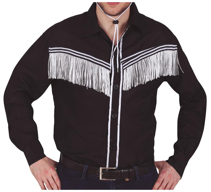 Translation missing: es.Camisa de Vaquero negro con flecos adulto
