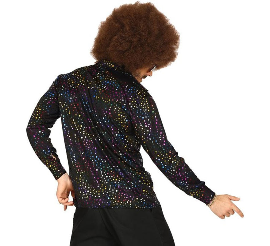 Translation missing: es.Camisa Disco Años 70 negra multicolor para hombre