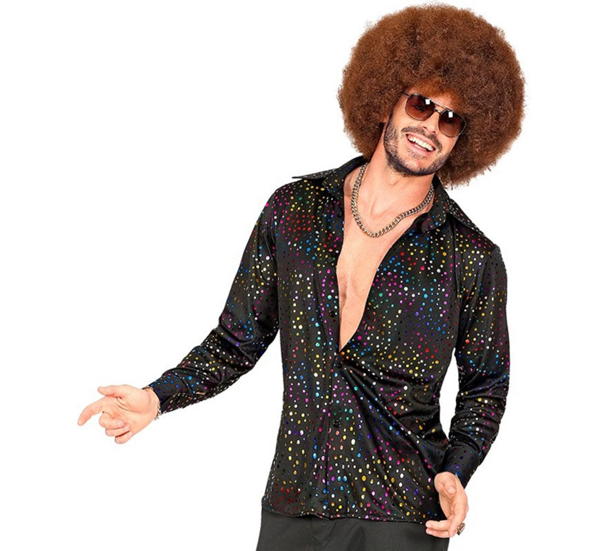 Translation missing: es.Camisa Disco Años 70 negra multicolor para hombre