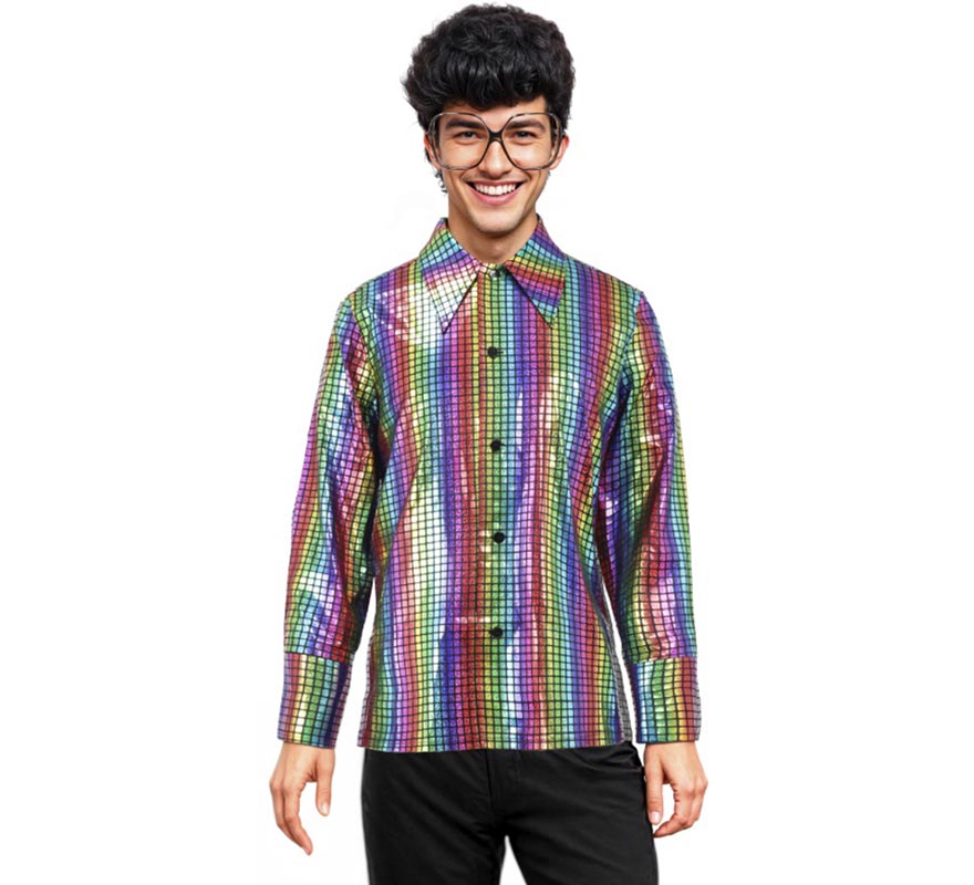 Translation missing: es.Camisa Disco Bling Arcoíris para hombre
