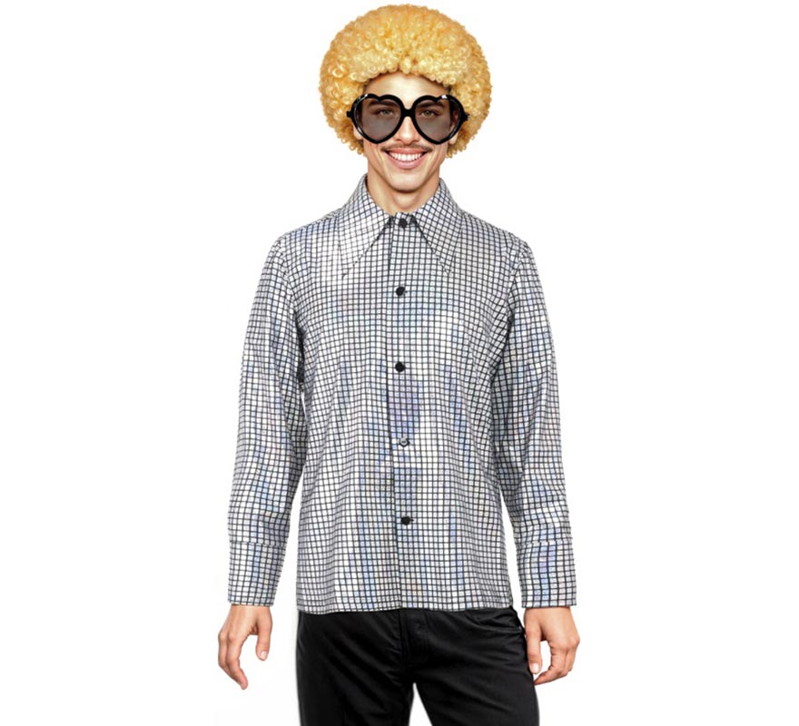 Translation missing: es.Camisa Disco Bling plateada para hombre
