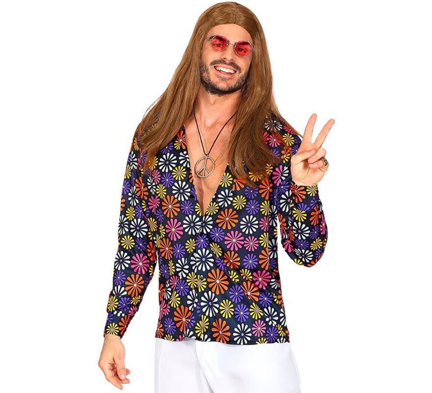 Translation missing: es.Camisa Estampada de Hippie de los Años 70 con Flores para hombre