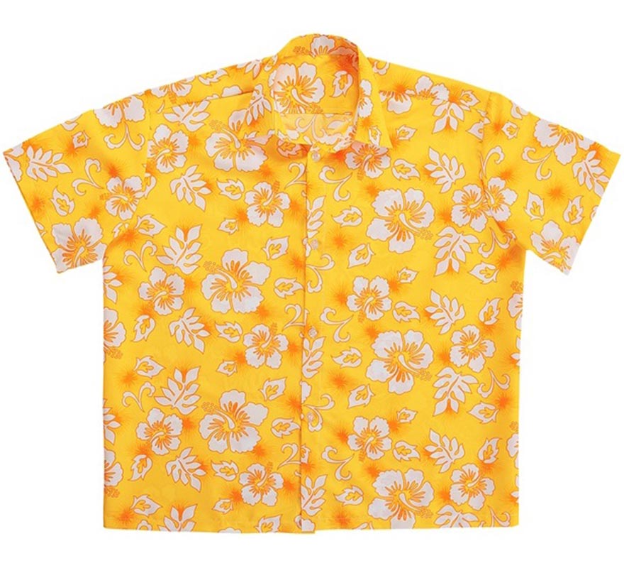 Translation missing: es.Camisa manga corta Hawaiana con Flores amarilla para hombre