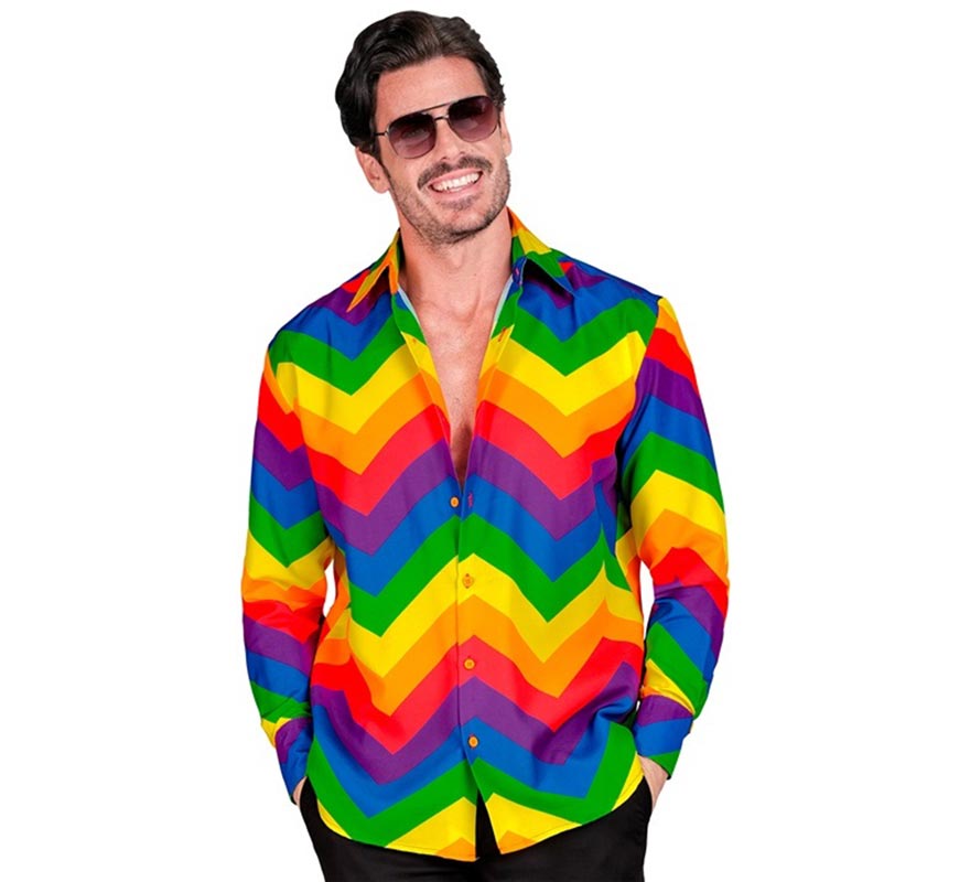 Translation missing: es.Camisa manga larga Arcoíris Años 80 para hombre