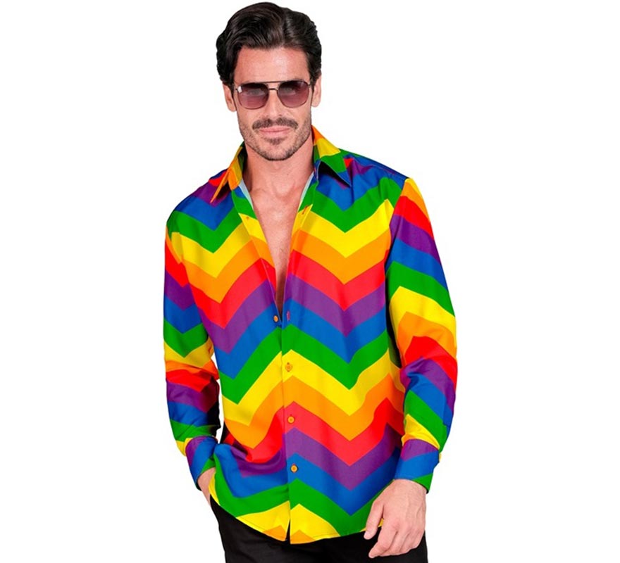 Translation missing: es.Camisa manga larga Arcoíris Años 80 para hombre