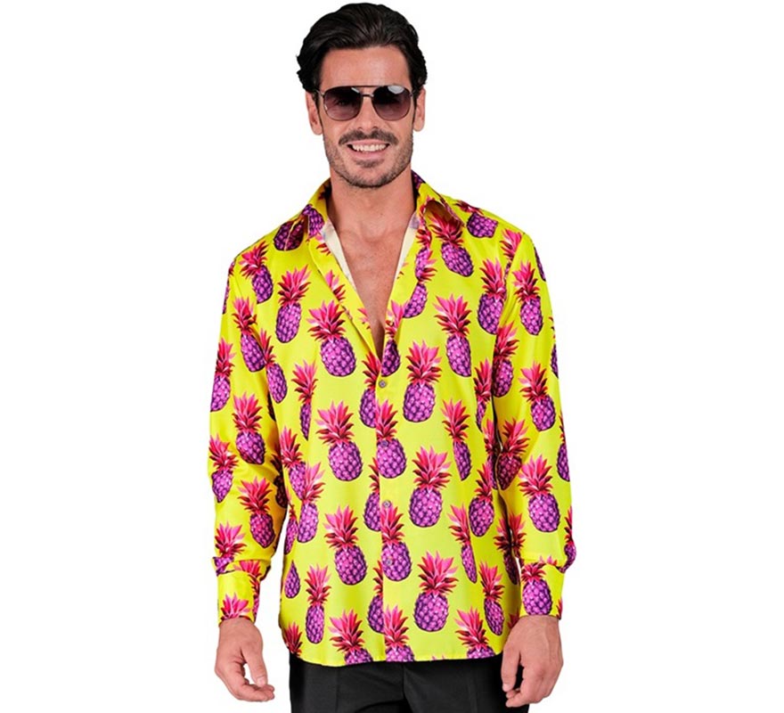 Translation missing: es.Camisa manga larga Estampada Piñas neón para hombre