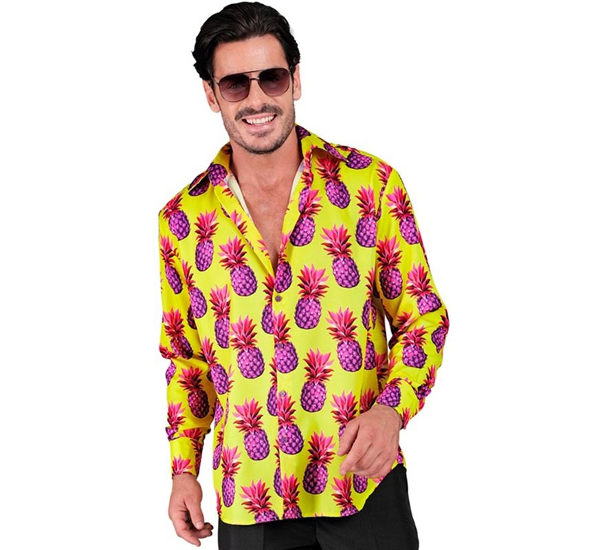 Translation missing: es.Camisa manga larga Estampada Piñas neón para hombre
