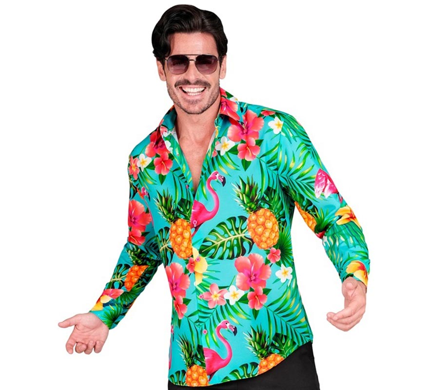 Translation missing: es.Camisa manga larga Hawaiana Estampado Tropical para hombre