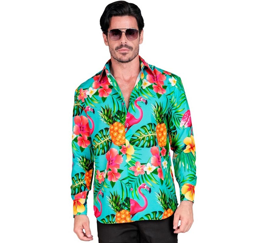 Translation missing: es.Camisa manga larga Hawaiana Estampado Tropical para hombre