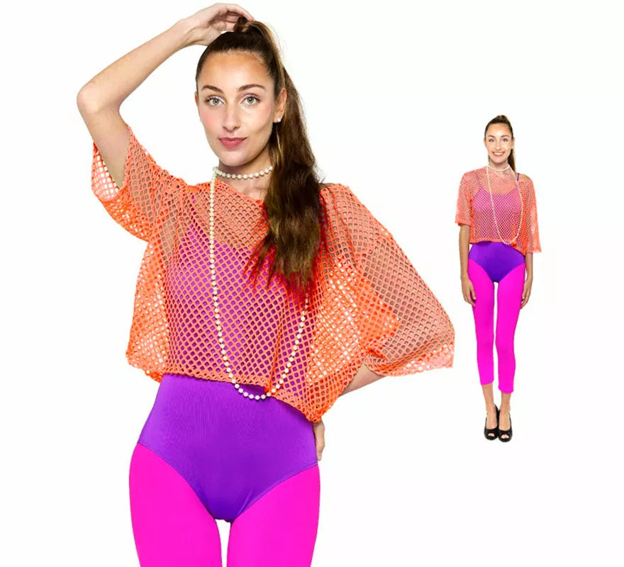 Translation missing: es.Camiseta de Rejilla Años 80 naranja para mujer