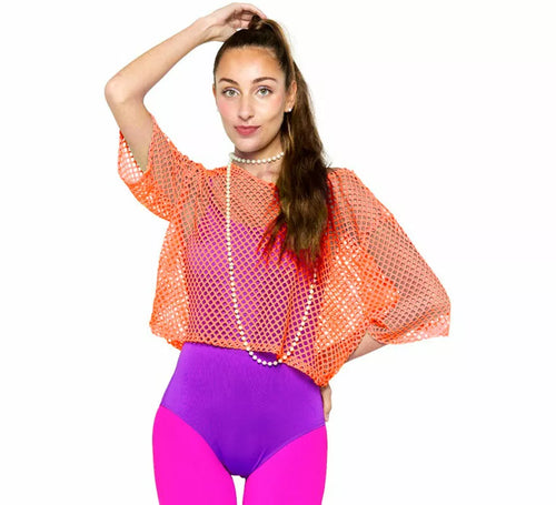 Camiseta de Rejilla Años 80 naranja para mujer
