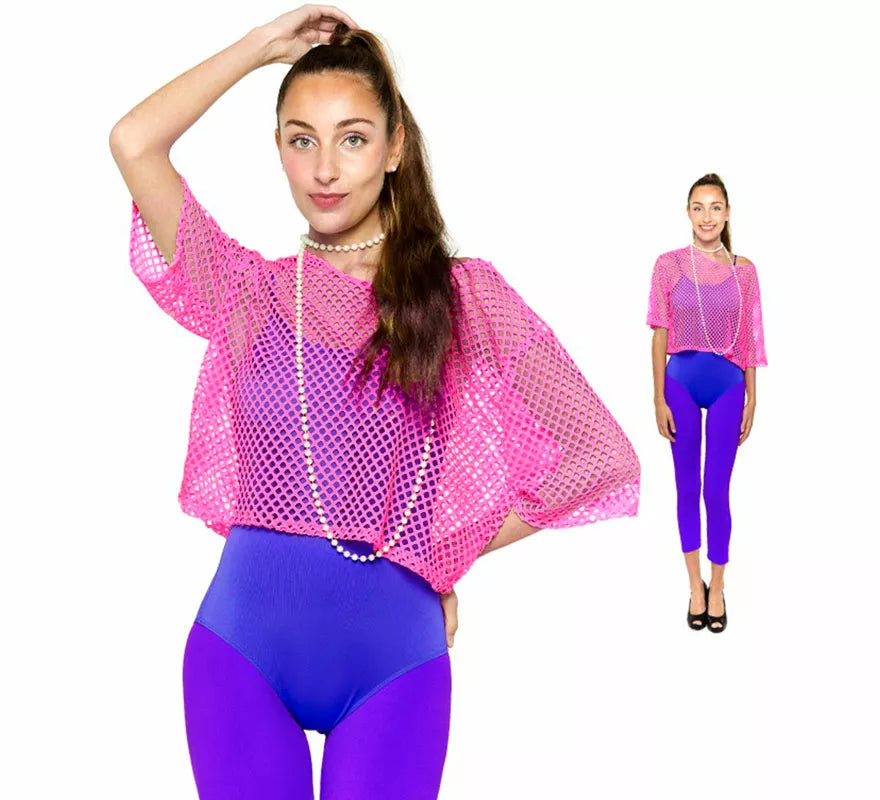 Translation missing: es.Camiseta de Rejilla Años 80 rosa para mujer