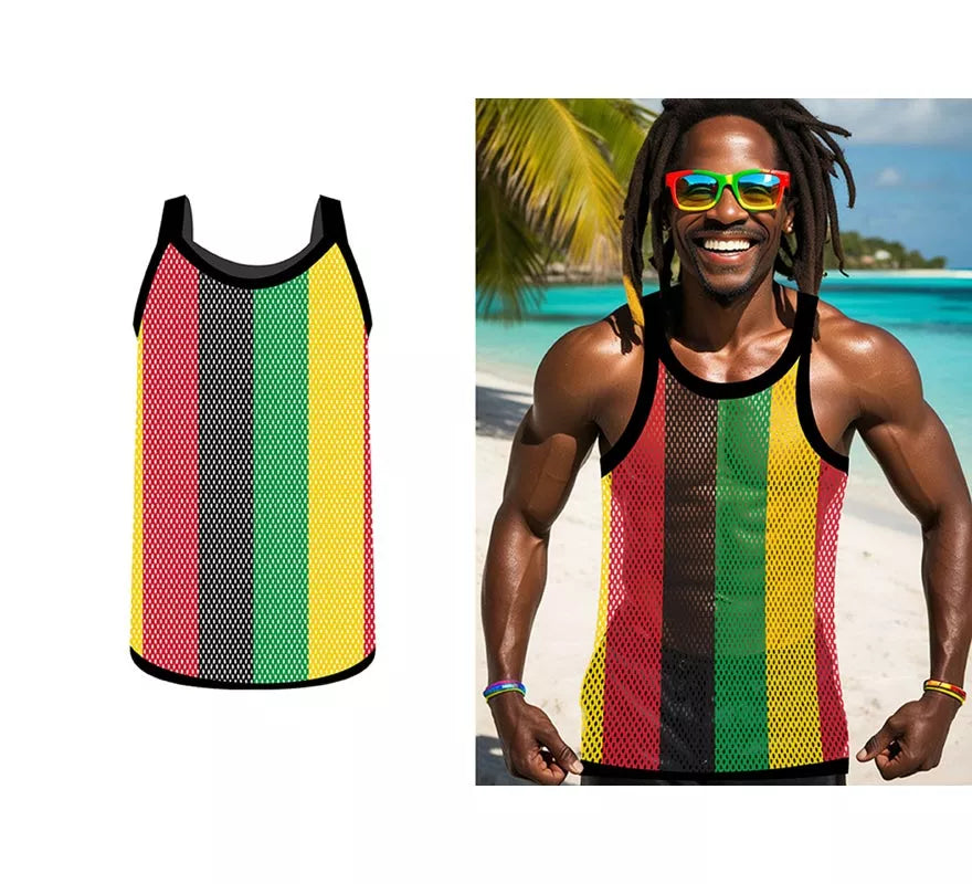Translation missing: es.Camiseta de Rejilla Jamaica multicolor para hombre