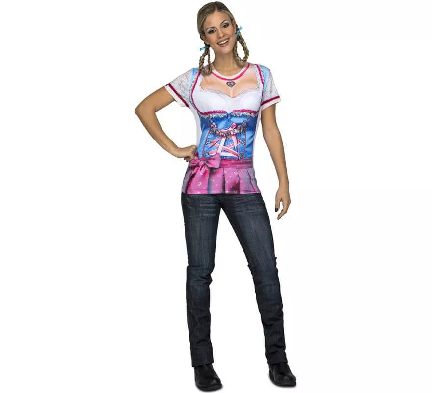Translation missing: es.Camiseta disfraz de Tirolesa azul y rosa para mujer