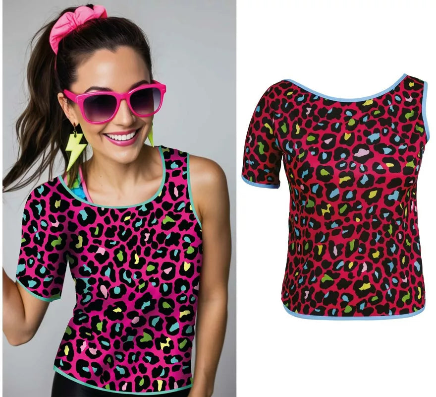 Translation missing: es.Camiseta Leopardo multicolor Años 80 para mujer