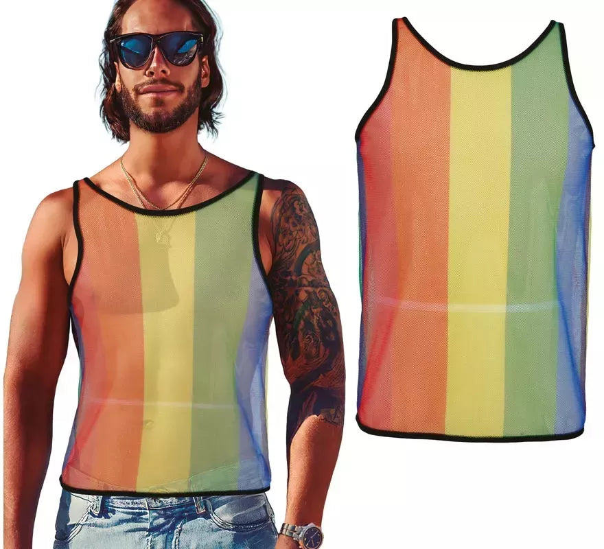 Translation missing: es.Camiseta Tirantes de Rejilla Arcoíris para hombre