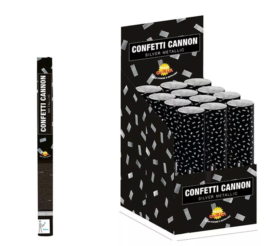 Translation missing: es.Cañon de Confetti Kabuki de color Plata Metalizado de 50 cm para Bodas