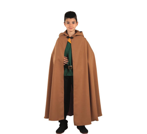 Capa larga Medieval marrón con capucha infantil