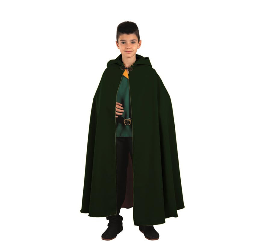 Translation missing: es.Capa larga Medieval verde oscuro con capucha infantil