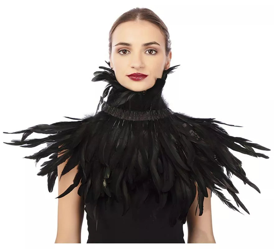 Translation missing: es.Capelina con plumas negras adulto de 55 cm