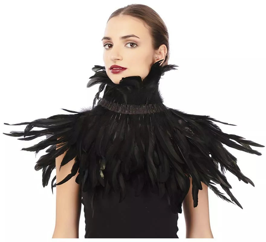 Translation missing: es.Capelina con plumas negras adulto de 55 cm